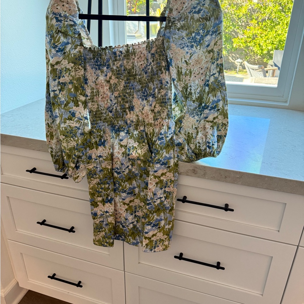 Reformation Linen Floral Smocked Dress